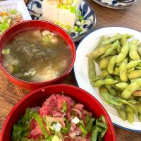 ネギトロ丼、枝豆